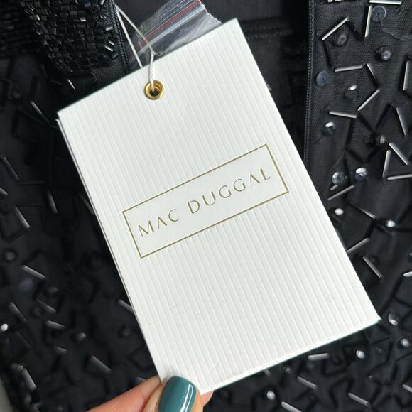 NWT MAC DUGGAL Black Beaded Geometric Embellished Sleeveless A-Line Midi Dress - Picture 11 of 13